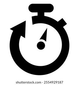 A sleek black-and-white stopwatch icon with a minimalist design, set on a crisp white background. It symbolizes precision, modernity, and time management efficiency. Stopwatch icon. Vector