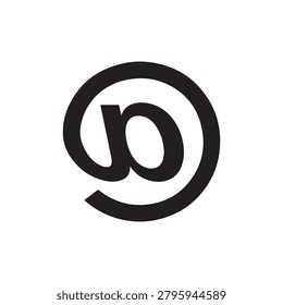 A sleek, bold at-symbol logo design rendered in solid black against a clean white background. The symbol features a rounded, continuous stroke with a minimalist aesthetic, emphasizing simplicity and m.