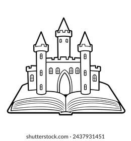 Sleek book with castle outline icon in scalable vector format.