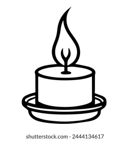 Sleek burning candle icon vector, perfect for cozy atmospheres. Minimalist charm.