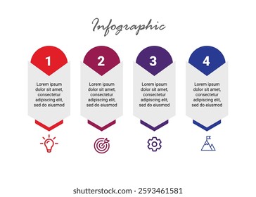 Sleek business infographic template with four sections and marketing icons for effective data visualization
