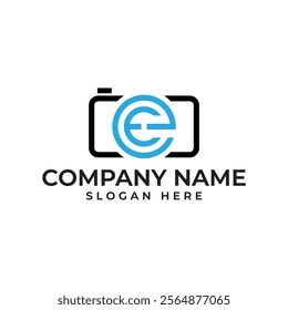 Sleek camera logo with "E" integrated in the lens. Professional, tech-focused design ideal for photography and technology businesses.
