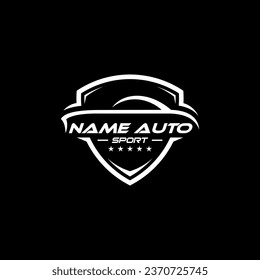 Sleek car logo design in shield shape minimalist monochrome vector illustration