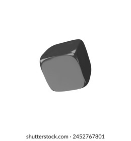 Un elegante ícono de dados 3D gris carbón, representado en una vista dinámica en ángulo, crea una Ilustración vectorial sofisticada adecuada para temas de juego de lujo.