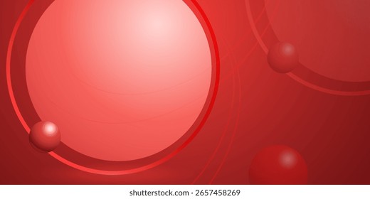 A sleek, cherry-red backdrop features smooth gradient spheres and concentric circles, delivering a sophisticated and modern visual with depth and elegant color transition