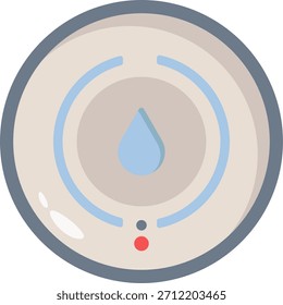 Um detector de vazamento de água inteligente, elegante e circular, com um ícone azul de gota de água e luzes indicadoras, projetado para a moderna segurança doméstica e detecção precoce de vazamentos.
