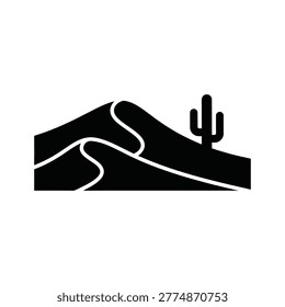 A sleek, clean vector illustration showing a winding road through a desert landscape with a cactus and mountain silhouette against a neutral background.