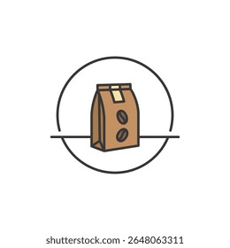 A sleek coffee bag illustration with bean detail, ideal for café branding that highlights premium blends, sustainable packaging, and freshly roasted authenticity