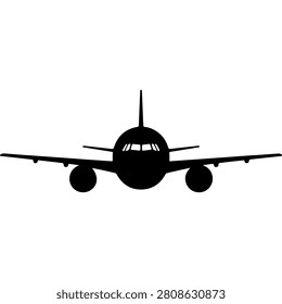 A sleek commercial airplane captured head-on, showcasing its wings and fuselage against a plain background, emphasizing aviation and travel themes.