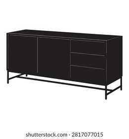 Sleek contemporary black console with multiple storage compartments, including two doors and three drawers.