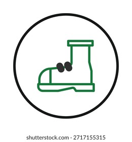 Un icono elegante y contemporáneo con una bota, representada con contornos limpios y audaces. El diseño está encerrado en un marco circular, ofreciendo un elemento visual versátil adecuado para una amplia gama de diseño
