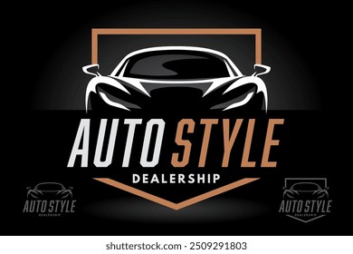 Sleek and contemporary logo design for an automotive dealership, highlighting a sports car silhouette. Perfect for branding a premium auto dealership with a focus on style and performance.