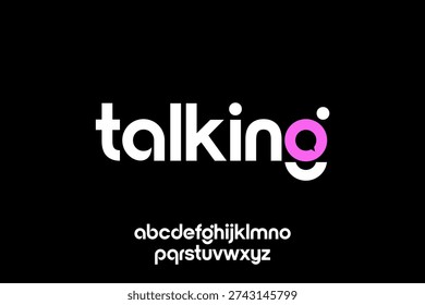 A sleek and contemporary logo design featuring the word 'talking' in a distinctive, rounded lowercase font, with a vibrant pink 'g' and a full alphabet displayed below.