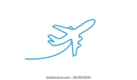 Sleek continuous line art airplane soaring upwards, perfect for travel agency branding, flight booking apps, and aviation-themed corporate graphics.