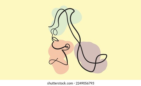 A sleek, continuous line drawing of a female face in abstract geometric style, set against a minimalistic background Boho Wall Print Digital Print