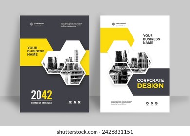 Sleek Corporate Book Cover Template with Geometric Hexagonal Design in Black and Yellow