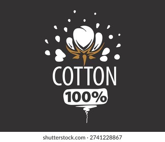Sleek cotton icon featuring paint splashes on dark base, Contemporary label showcasing compact cotton emblem with artistic paint accents on dark background
