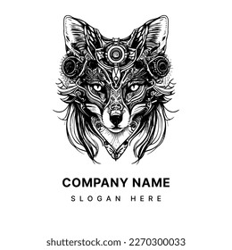 sleek and cunning fox logo designed in a Steampunk aesthetic, featuring gears and metallic accents that convey a sense of innovation and sophistication