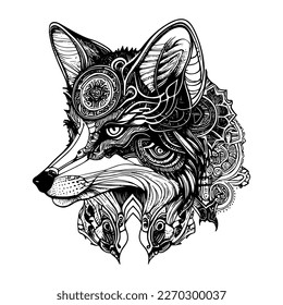 sleek and cunning fox logo designed in a Steampunk aesthetic, featuring gears and metallic accents that convey a sense of innovation and sophistication