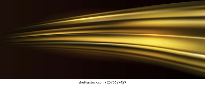 A sleek, dark background with flowing golden lines. The background features a smooth, golden texture against a dark backdrop. Gradient wave background vector. Gold background.