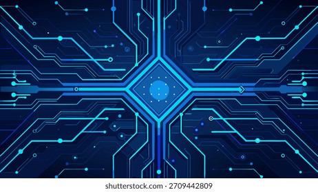 Un elegante fondo oscuro iluminado con una brillante luz azul, creando una atmósfera futurista y de alta tecnología. Este diseño digital abstracto simboliza el flujo de datos, la innovación, la tecnología virtual y el modo