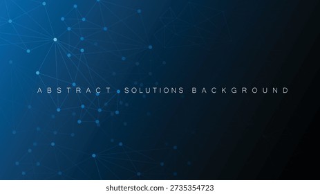 A sleek dark blue background with a white geometric mesh network on the left side and the text Abstract Solutions. Suitable for corporate branding and technology service provider websites.