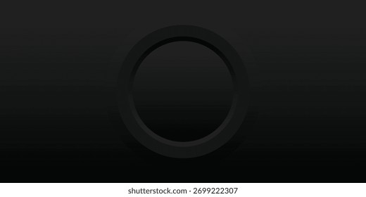 Um elemento circular, elegante e escuro, com um efeito 3D sutil, aparecendo gravado em uma superfície escura correspondente.