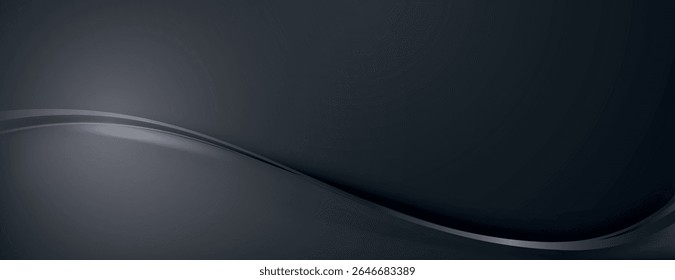 Plano de fundo cinza escuro e elegante com textura gradiente suave. O fundo apresenta um design de onda sutil em tons de cinza. Vetor de plano de fundo de onda. Fundo preto.