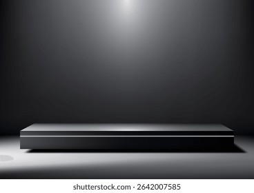 sleek dark grey 3d pedestal illuminated from above, perfect for product mockups or showroom displays in a minimalist modern setting, ideal for branding and advertising presentations