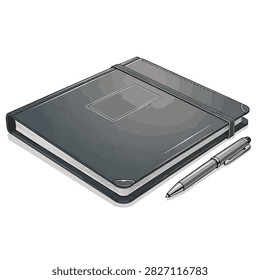 Sleek dark notebook paired with a silver ballpoint pen