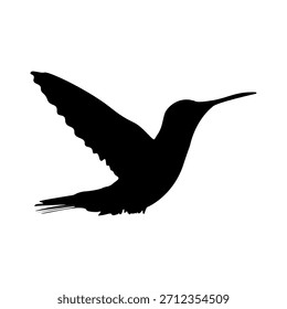 Un gráfico de Vector oscuro y elegante de un colibrí volador rápido. Esta ilustración monocromática enfatiza el rápido movimiento y la gracia del pájaro. Arte de contorno limpio y profesional.