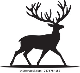 Sleek deer silhouette vector art on a crisp white background. Ideal for adding a touch of nature to your design projects, from digital artwork to print materials. High-quality, versatile graphic.
