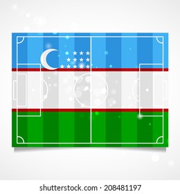 Sleek design of a football field. Vector.   Uzbekistan flag