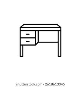 Sleek desk line art icon symbolizing minimalist office space layout