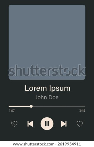 Sleek digital music player interface featuring album artwork, track details, and control buttons.