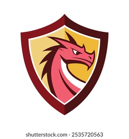 A sleek dragon shield logo vector featuring a minimalist dragon silhouette wrapped around a shield, symbolizing protection and strength, ideal for mascots or branding.