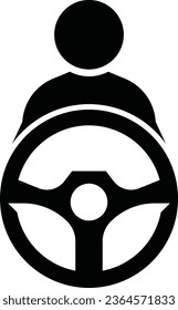 Icono del conductor con el detalle del volante. Ideal para diseños de automoción, transporte y carreras. Obra vectorial de alta calidad. Contemporáneo y adaptable para diversas aplicaciones.