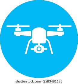 A sleek Drone icon with a clean white outline on a light Cambridge blue background. Modern and minimalistic, symbolizing aerial technology, innovation, and remote connectivity in a simple yet futurist