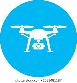 A sleek Drone icon with a clean white outline on a light Cambridge blue background. Modern and minimalistic, symbolizing aerial technology, innovation, and remote connectivity in a simple yet futurist