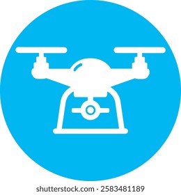 A sleek Drone icon with a clean white outline on a light Cambridge blue background. Modern and minimalistic, symbolizing aerial technology, innovation, and remote connectivity in a simple yet futurist