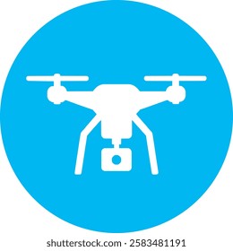 A sleek Drone icon with a clean white outline on a light Cambridge blue background. Modern and minimalistic, symbolizing aerial technology, innovation, and remote connectivity in a simple yet futurist