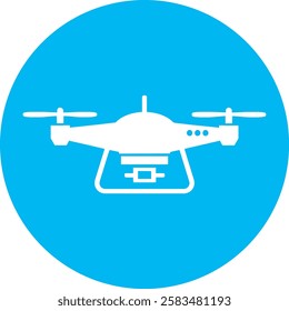 A sleek Drone icon with a clean white outline on a light Cambridge blue background. Modern and minimalistic, symbolizing aerial technology, innovation, and remote connectivity in a simple yet futurist