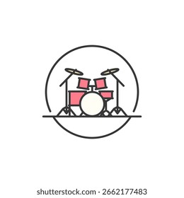 Sleek drum kit icon featuring crisp cymbals, toms, and snare, ideal for jazz, rock, or studio gear. Perfect for instrument icons, rhythm apps, or band branding visuals