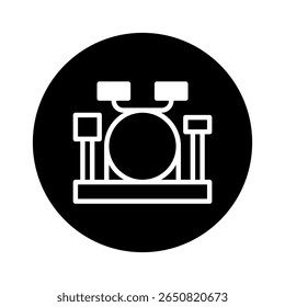 Sleek drum set icon design featuring a simple white silhouette on a black background for music