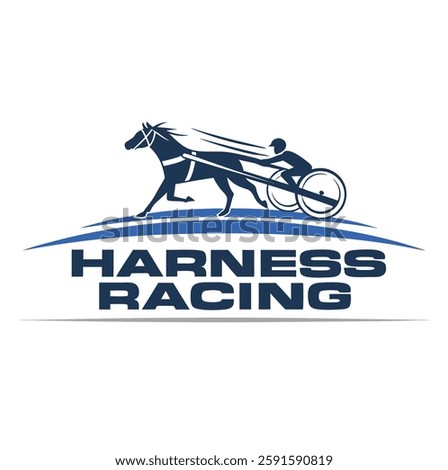 A sleek and dynamic harness racing logo featuring a powerful trotting horse pulling a sulky with a driver.