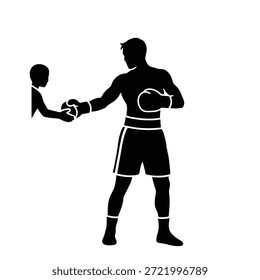 Eine elegante und dynamische Vektorgrafik eines Boxers in Aktion, die eine Boxsilhouette mit detaillierten Handschuhen und Schutzausrüstung zeigt.
