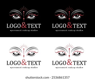 Um design de logotipo elegante e elegante com olhos artísticos e sobrancelhas, perfeito para marcar um estúdio de maquiagem ou beleza permanente.