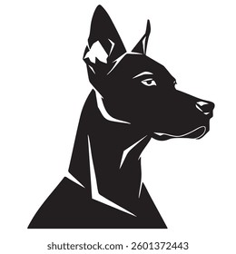 A sleek and elegant logo featuring stylized silhouette of dog, showcasing its strong features and noble expression. This design captures essence of loyalty and strength