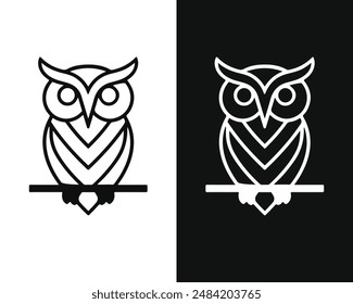 A sleek and elegant minimalist owl vector mascot, perfect for logos or icons. Its clean lines and modern design make it versatile and visually appealing for various branding purposes.