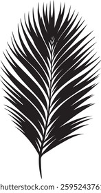 A sleek and elegant palm leaf silhouette design, symbolizing tropical vibes, relaxation, and nature’s beauty. Perfect for a minimalist, beach-inspired T-shirt.